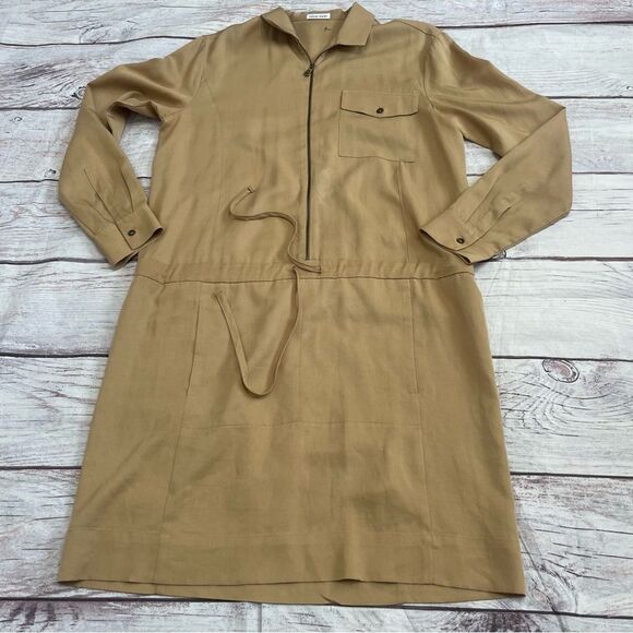 Tomas Maier Long Sleeve Shirt Dress Tan Size 6 Collared PullOver Classic Capsule - Picture 2 of 12